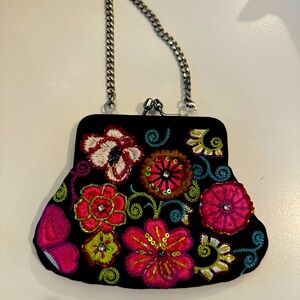 Vera Bradley Black Clutch with Vibrant Floral Embroidery
